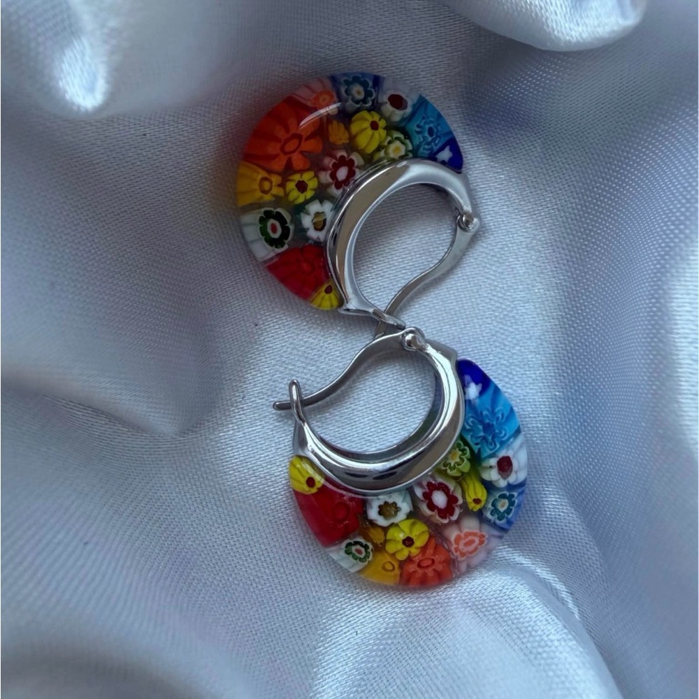 Multi Color Murano Style Basket Earings